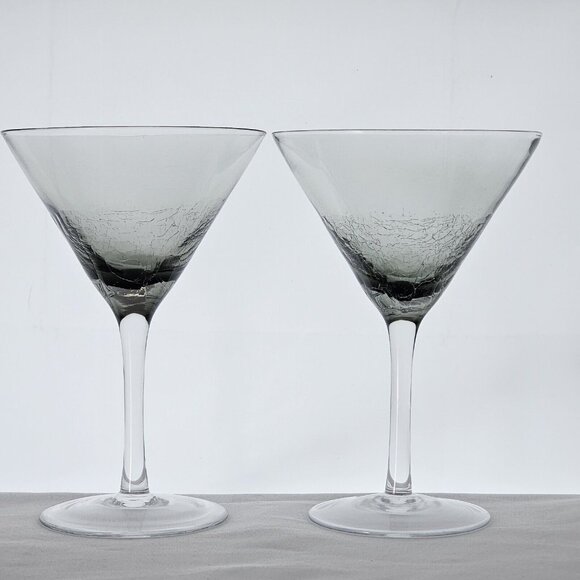 Pier 1 Smoke Crackle Martini Glasses 7.5" discontinued grey goblets 10z set- 2 - Picture 2 of 8